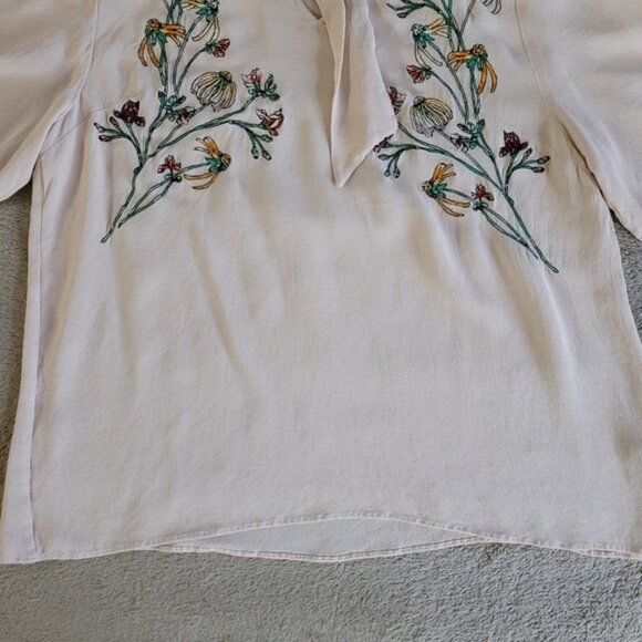 Aritzia Little Moon Zinnia Floral Embroidered Tie-Neck Blouse size medium - Picture 9 of 12